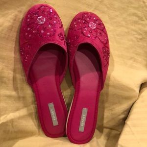Report Fuchsia beaded suede flat mules